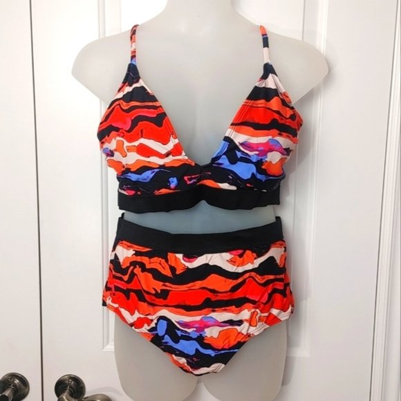Swim icon 2 piece multi color plus size - Picture 1 of 8